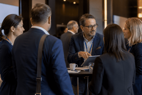People talking in a dynamic conference