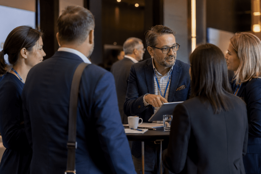 People talking in a dynamic conference